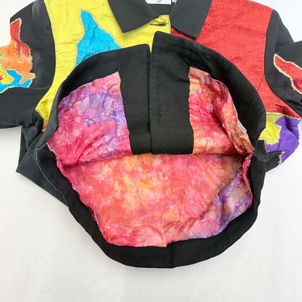 Vintage Anage Patchwork Jacket Women M Multi Color Star Embroidered Wearable Art - Picture 8 of 9